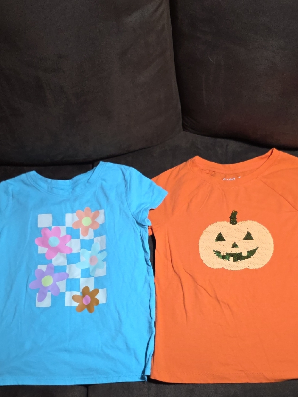 Girls Cat & Jack Blue Tee And Pumpkin with Orange Sequent Jack-o'-lantern 🎃.